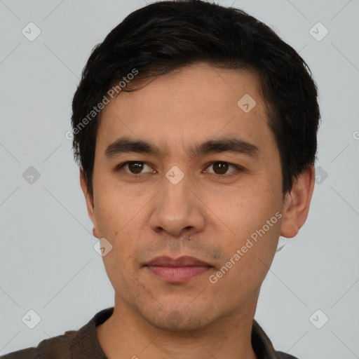 Neutral asian young-adult male with short  black hair and brown eyes