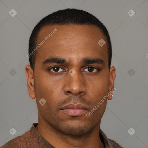 Neutral black young-adult male with short  brown hair and brown eyes
