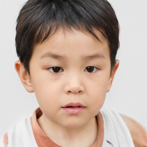 Neutral asian child female with short  brown hair and brown eyes