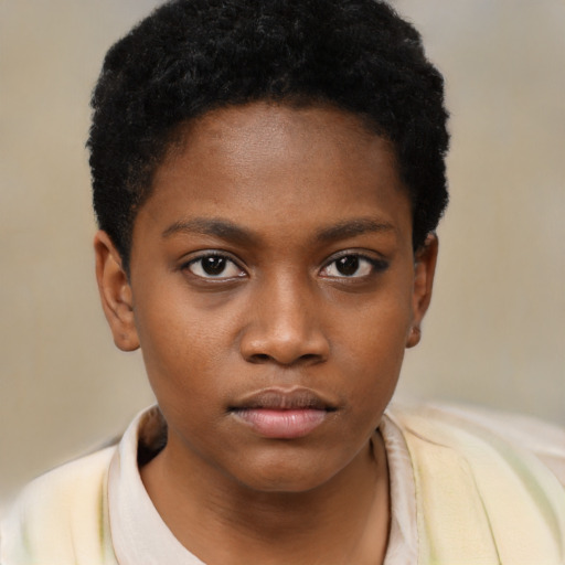 Neutral black child female with short  brown hair and brown eyes