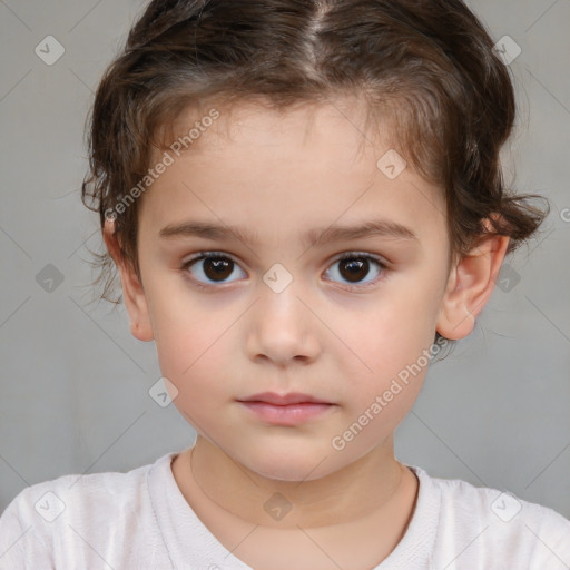 Neutral white child female with short  brown hair and brown eyes