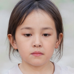 Neutral white child female with medium  brown hair and brown eyes