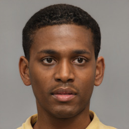 Neutral black young-adult male with short  brown hair and brown eyes