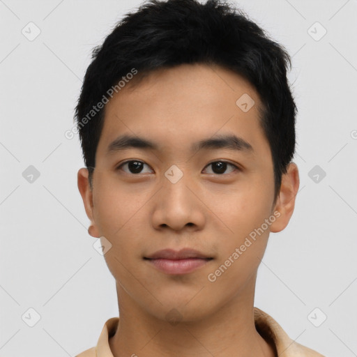 Neutral asian young-adult male with short  black hair and brown eyes