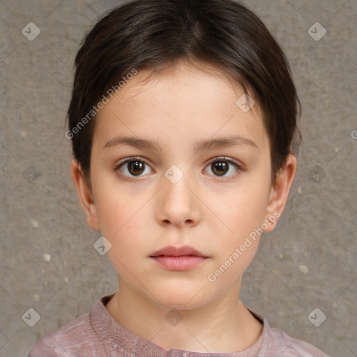 Neutral white child female with short  brown hair and brown eyes