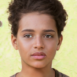 Neutral white young-adult female with short  brown hair and brown eyes