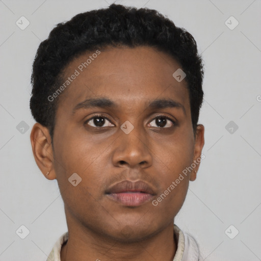 Neutral black young-adult male with short  brown hair and brown eyes