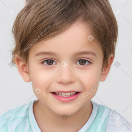 Joyful white child male with short  brown hair and brown eyes