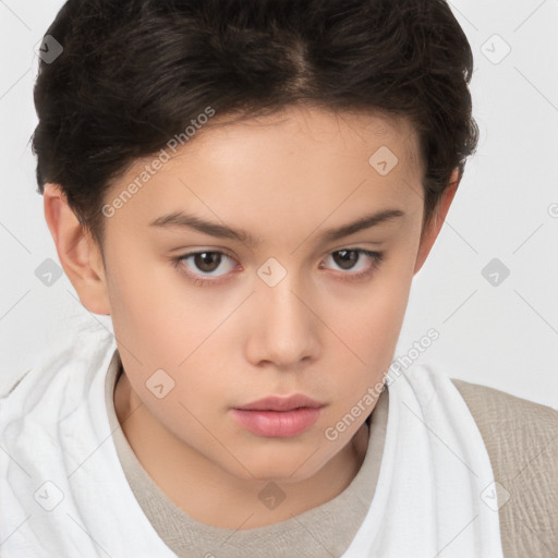 Neutral white child female with short  brown hair and brown eyes