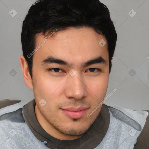 Neutral asian young-adult male with short  brown hair and brown eyes