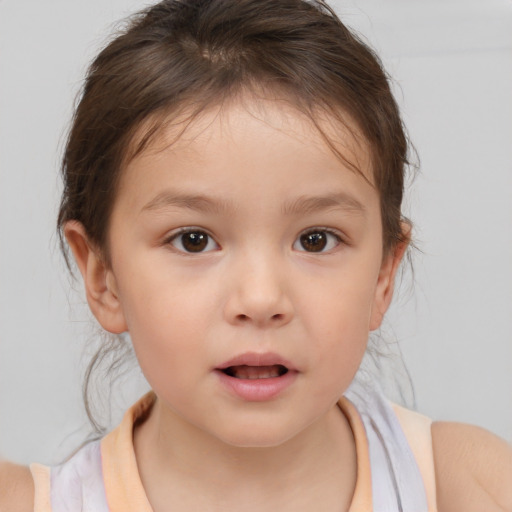 Neutral white child female with medium  brown hair and brown eyes