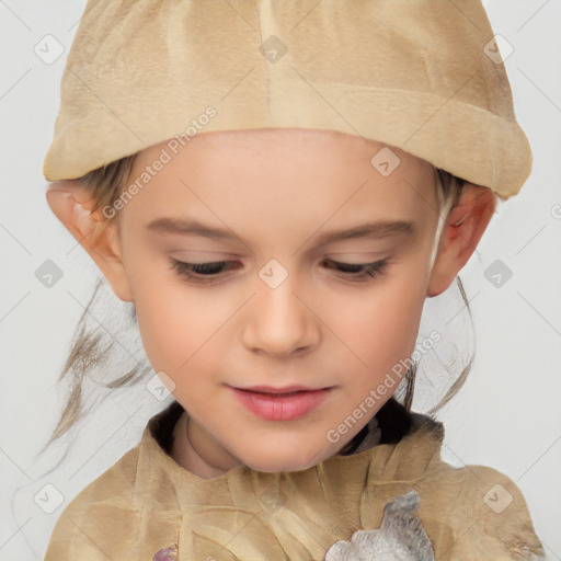 Neutral white child female with medium  brown hair and brown eyes