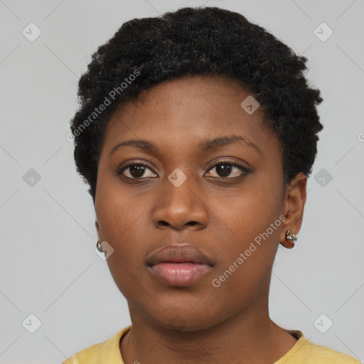 Neutral black young-adult female with short  brown hair and brown eyes