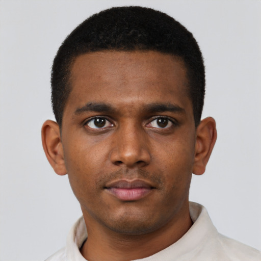 Neutral black young-adult male with short  brown hair and brown eyes