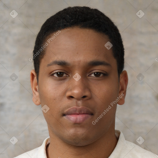 Neutral black young-adult male with short  brown hair and brown eyes