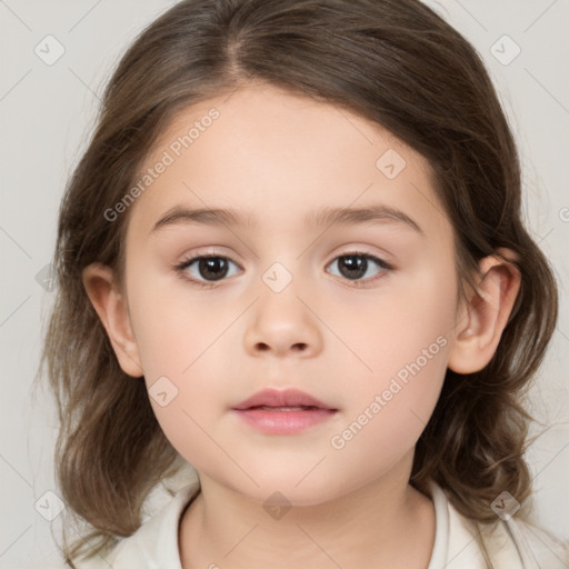 Neutral white child female with medium  brown hair and brown eyes