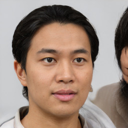 Neutral asian young-adult male with short  brown hair and brown eyes