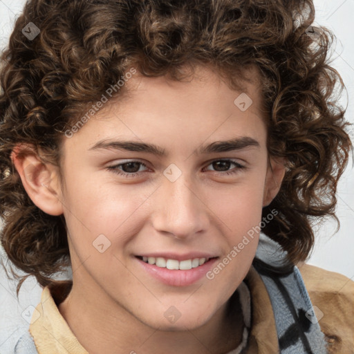 Joyful white young-adult male with medium  brown hair and brown eyes