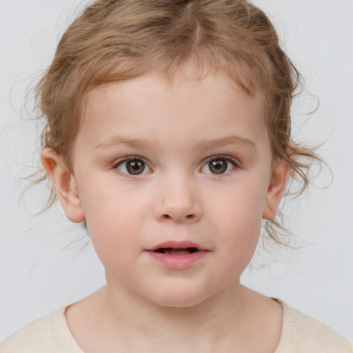 Neutral white child female with medium  brown hair and brown eyes