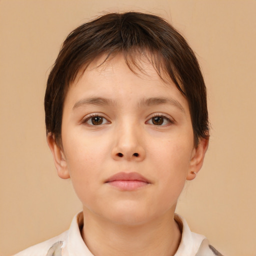 Neutral white child female with short  brown hair and brown eyes