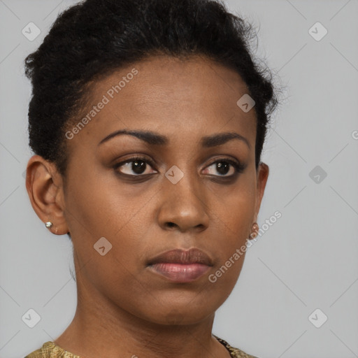 Neutral black young-adult female with short  brown hair and brown eyes