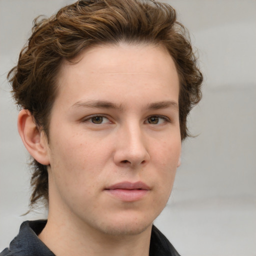 Neutral white young-adult male with short  brown hair and grey eyes