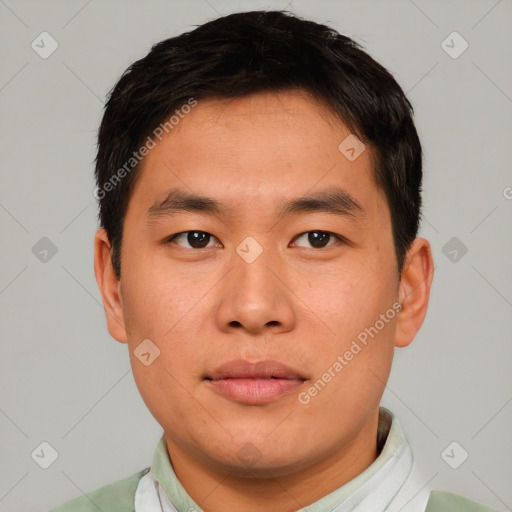 Neutral asian young-adult male with short  brown hair and brown eyes