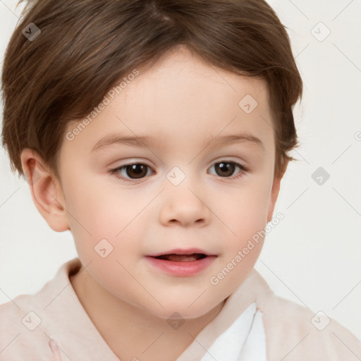 Neutral white child female with short  brown hair and brown eyes