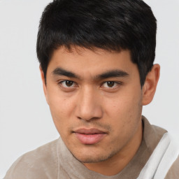 Neutral asian young-adult male with short  brown hair and brown eyes