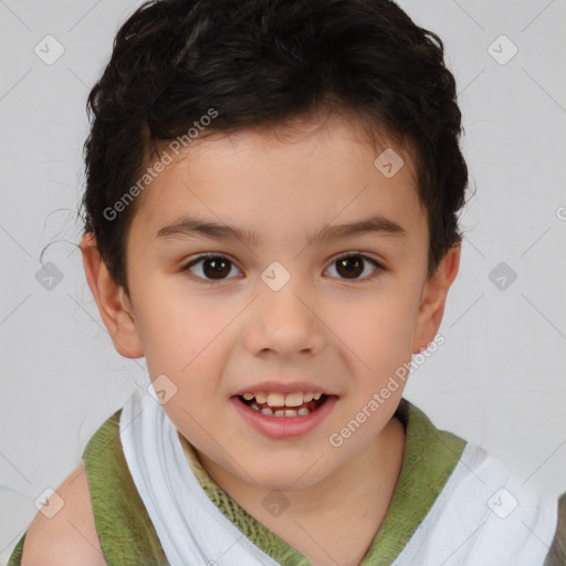 Joyful white child male with short  brown hair and brown eyes