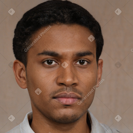 Neutral latino young-adult male with short  brown hair and brown eyes