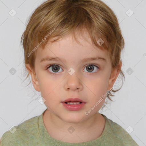 Neutral white child female with medium  brown hair and brown eyes