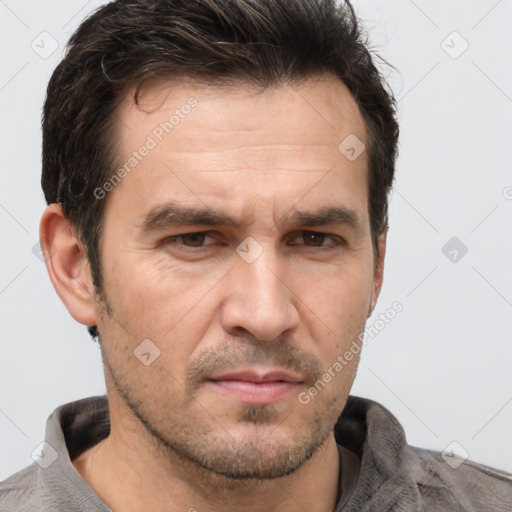 Neutral white adult male with short  brown hair and brown eyes