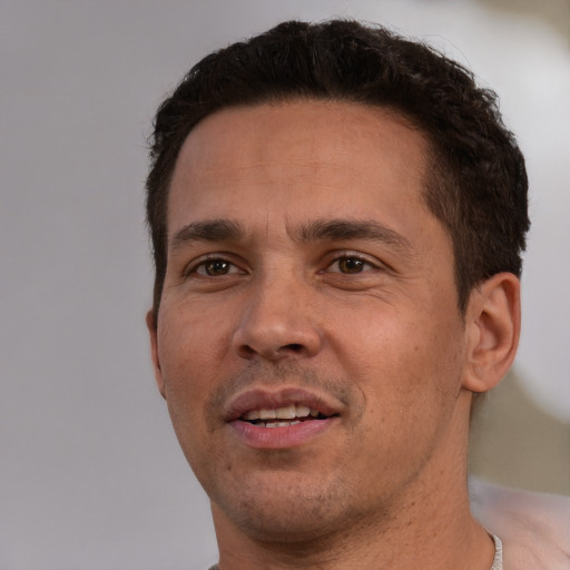 Neutral white adult male with short  brown hair and brown eyes