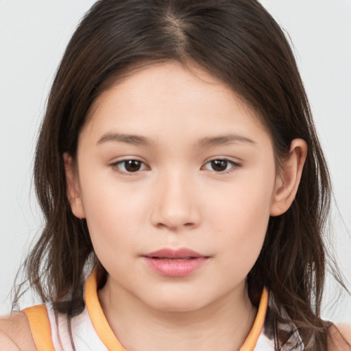 Neutral white child female with medium  brown hair and brown eyes