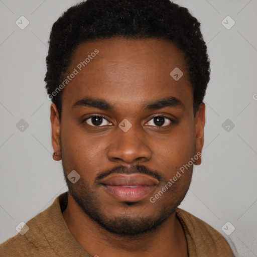 Neutral black young-adult male with short  brown hair and brown eyes