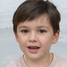 Joyful white child male with short  brown hair and brown eyes