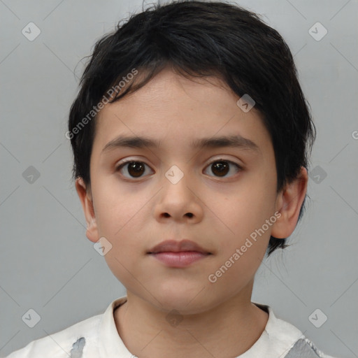 Neutral asian child female with short  brown hair and brown eyes