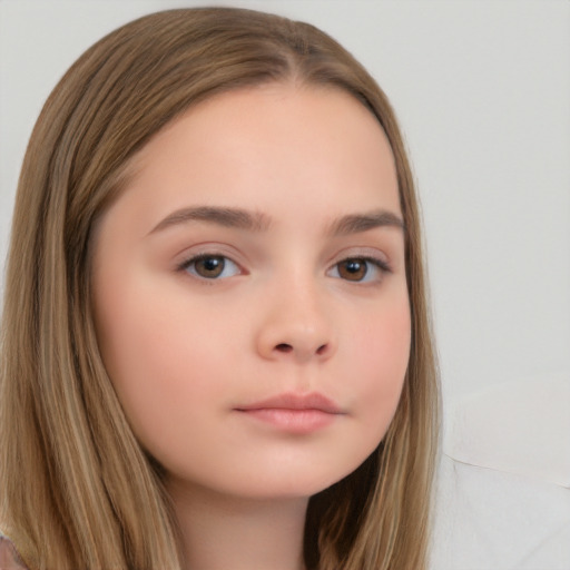 Neutral white child female with long  brown hair and brown eyes