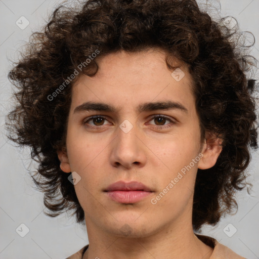 Neutral white young-adult male with medium  brown hair and brown eyes