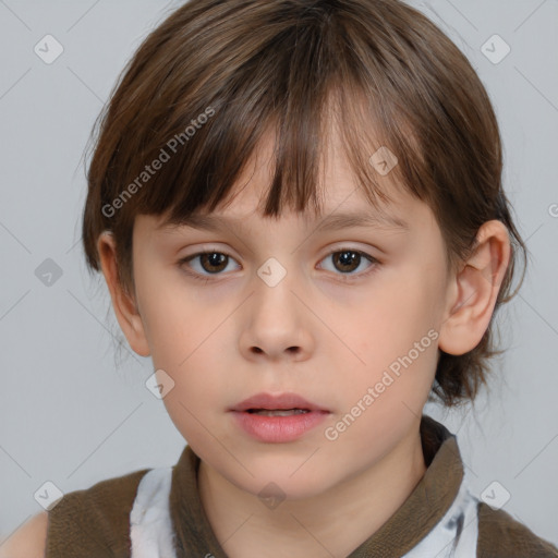 Neutral white child female with medium  brown hair and brown eyes