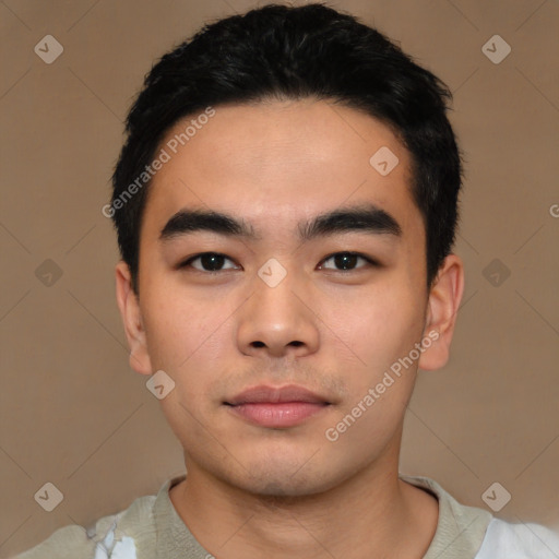 Neutral asian young-adult male with short  black hair and brown eyes