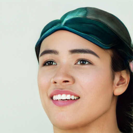 Joyful white young-adult female with short  black hair and brown eyes