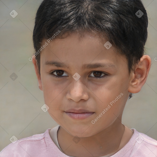 Joyful white child male with short  brown hair and brown eyes