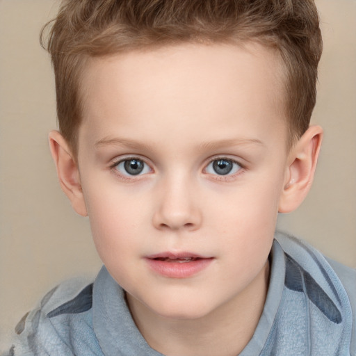 Neutral white child male with short  brown hair and grey eyes