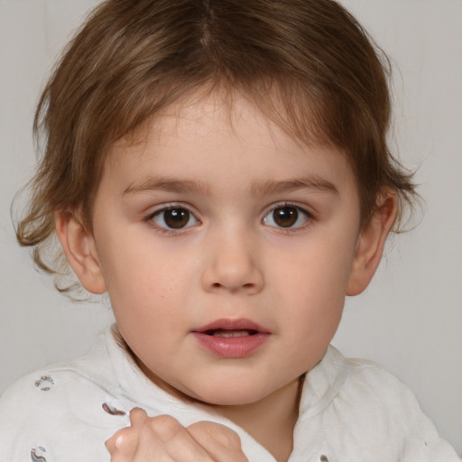 Neutral white child female with short  brown hair and brown eyes