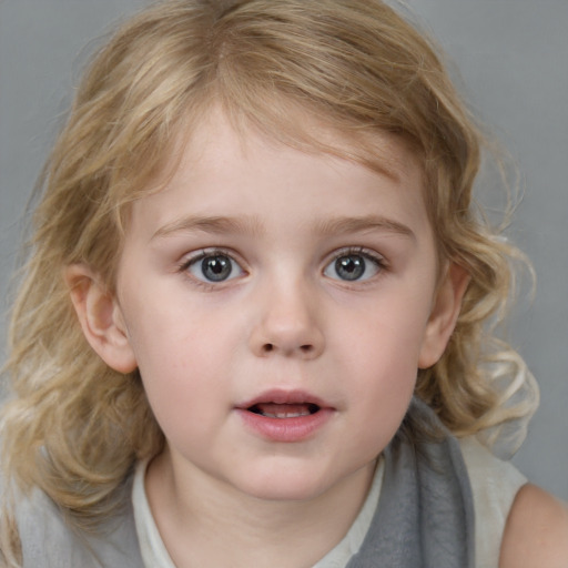 Neutral white child female with medium  brown hair and blue eyes