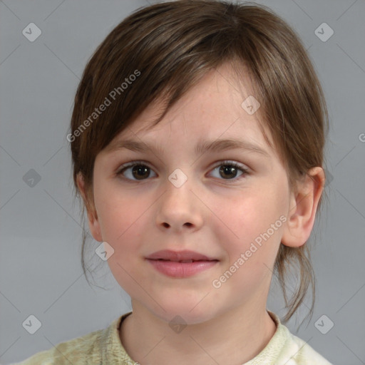 Neutral white child female with medium  brown hair and brown eyes