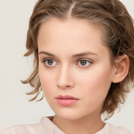 Neutral white child female with medium  brown hair and brown eyes