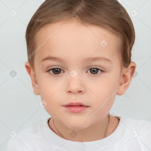 Neutral white child female with short  brown hair and brown eyes